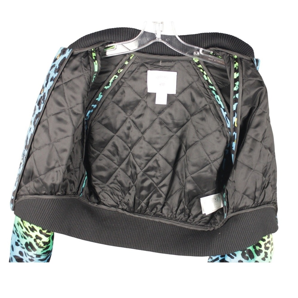 Versace‎ for H&M Leopard Tropical Baroque Cropped Bomber Jacket Blue Green US 6 - Picture 3 of 10